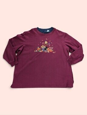 Vintage Bobbie Brooks Burgundy Mock Neck Fall Pumpkins Sweatshirt Women's 22/24